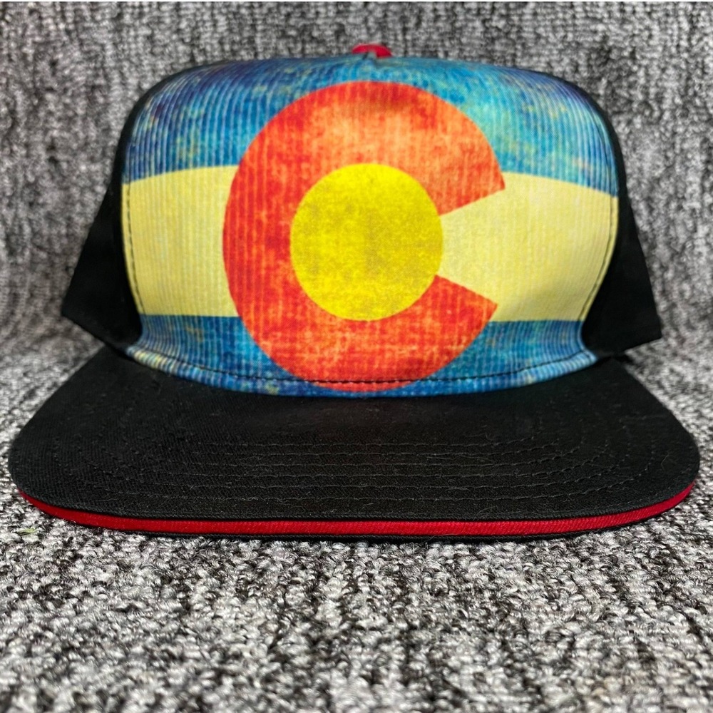 VTG Robin Ruth Colorado State Flag Snapback Hat Black Red Flat Brim Baseball Cap
